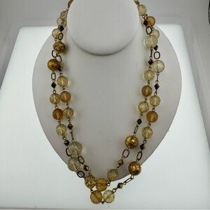 Vintage Glass Elegant Gold and Brown Beaded Necklace Can be Worn Short or Long